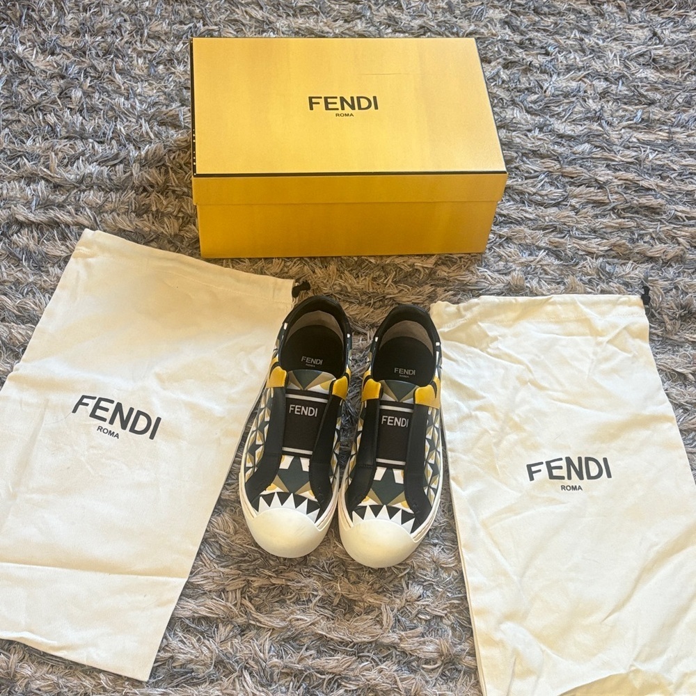 Fendi Black and Yellow Geometric Designed Sneakers, Size Women’s 36 EUR - Picture 9 of 10